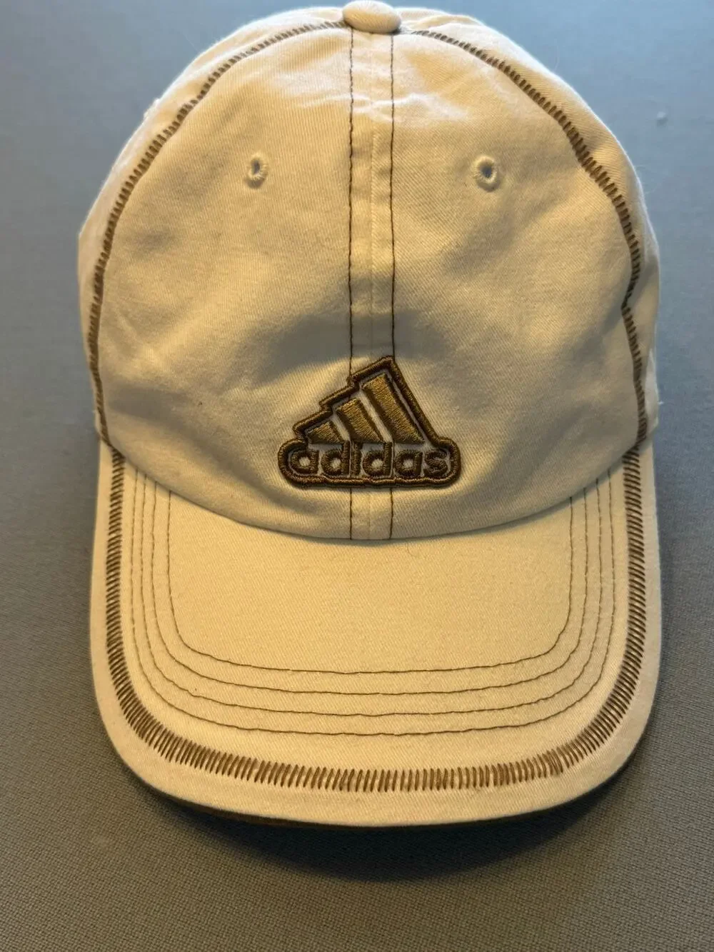 Adidas Baseball Cap Hat White Brown Contrast Stitch Logo Adjustable One Size